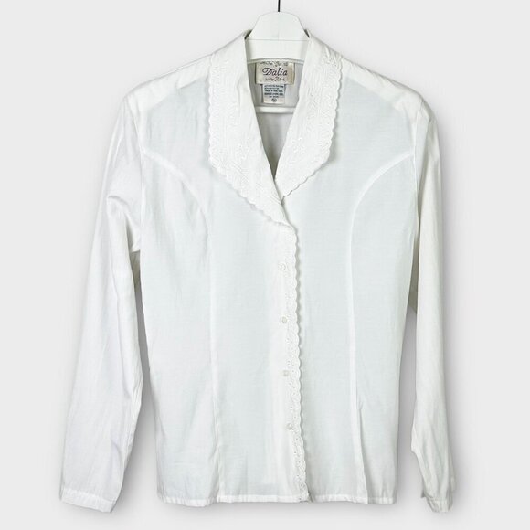 Vintage Embroidered Scalloped Edge Blouse White - Picture 1 of 8